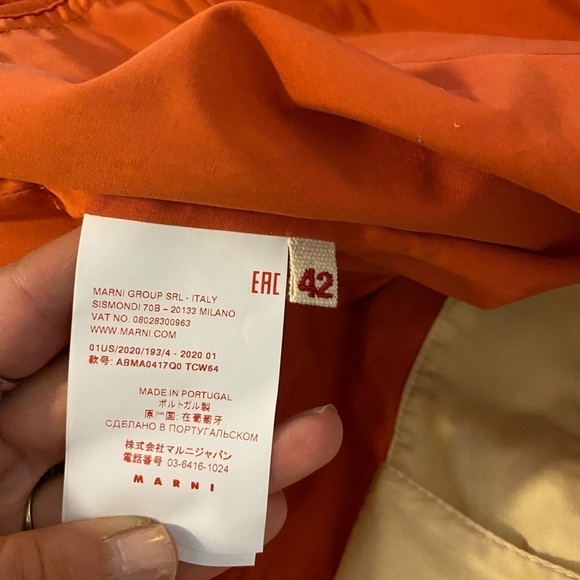 Marni Women’s Button Back A-Line Dress Orange Size 42 Gathered Waist Midi Dress - Picture 8 of 11